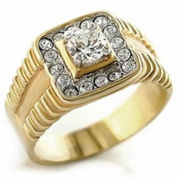 Bianco Men's Gold Zirconia Ring - Picture 1 of 8
